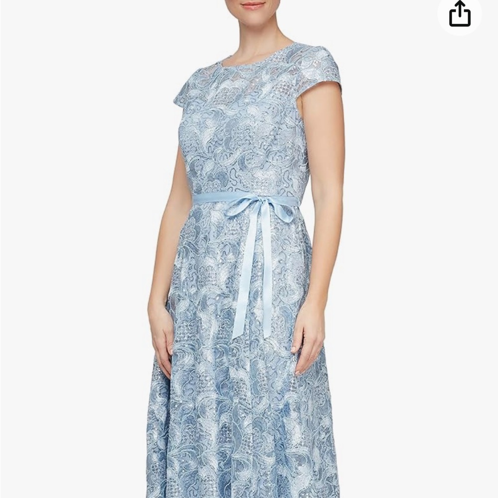 Alex Evening Women A-line Stretch Embroidered Dress with Tie Belt.